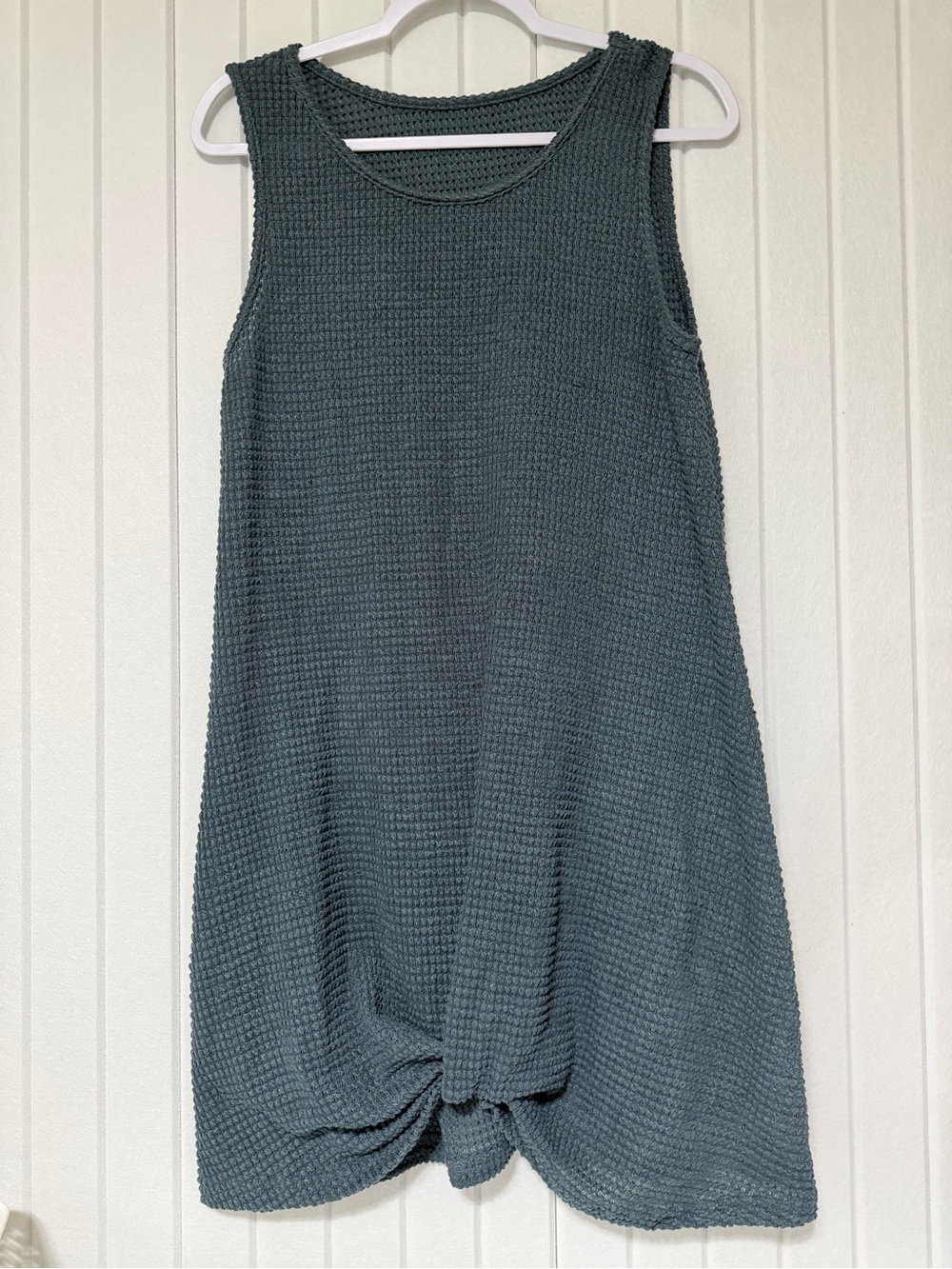 Cupshe Dark Teal Waffle Knit Sleeveless Twisted Knot Swim Coverup